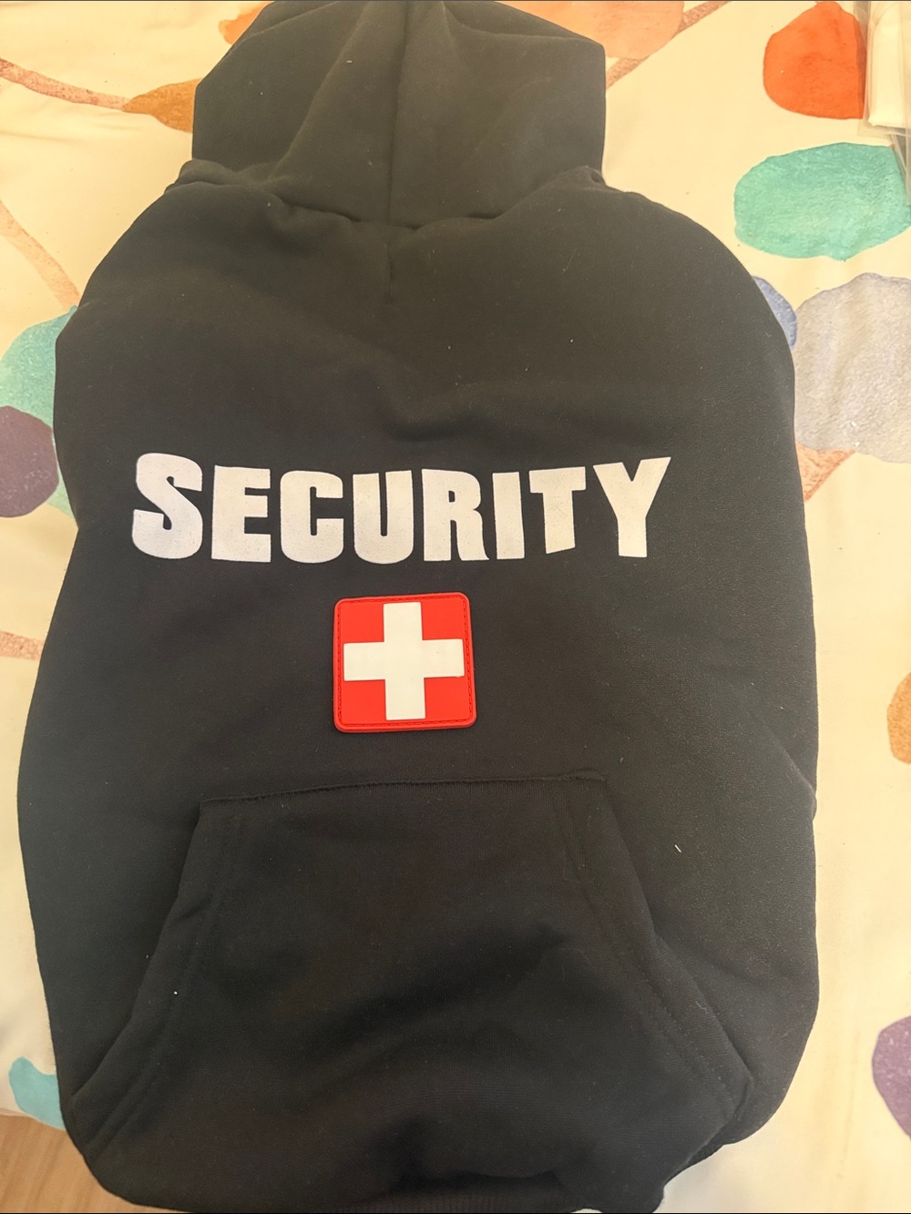 NWT Dog sweatshirt Hoodie - Black "SECURITY" with removable Red Cross Patch
